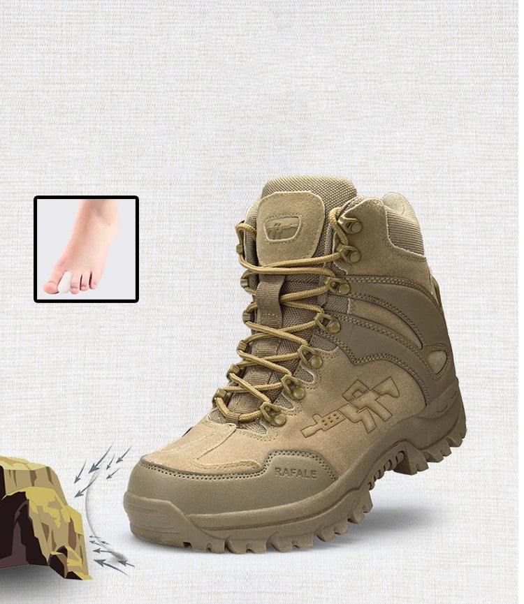 Sturdy, high-performance outdoor combat boots with premium double-sided velvet and leather construction for rugged adventures