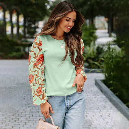 Stylish printed lantern sleeve casual top in various vibrant colours, perfect for the modern British woman's wardrobe