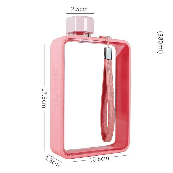 A premium, flat-shaped water bottle with a carry bag, available in multiple colours for eco-friendly hydration on the go.