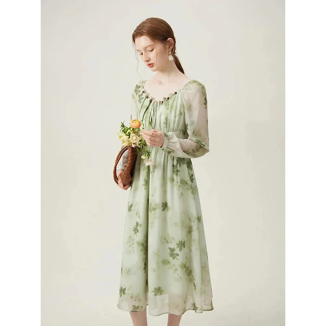 Elegant Chinese-Style Romantic Dress for Women in Creamy-White Colour