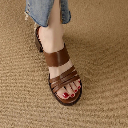 Luxurious high heel leather sandals for women in the UK, featuring a retro-inspired design and premium cow leather construction.