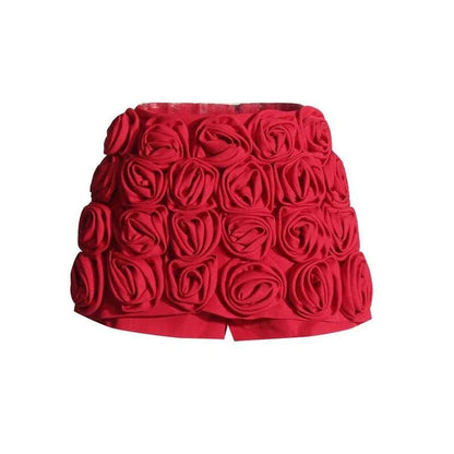 Premium High-Waist Patchwork Applique Slimming Shorts for Women in Red, featuring a flattering silhouette and unique feminine design.