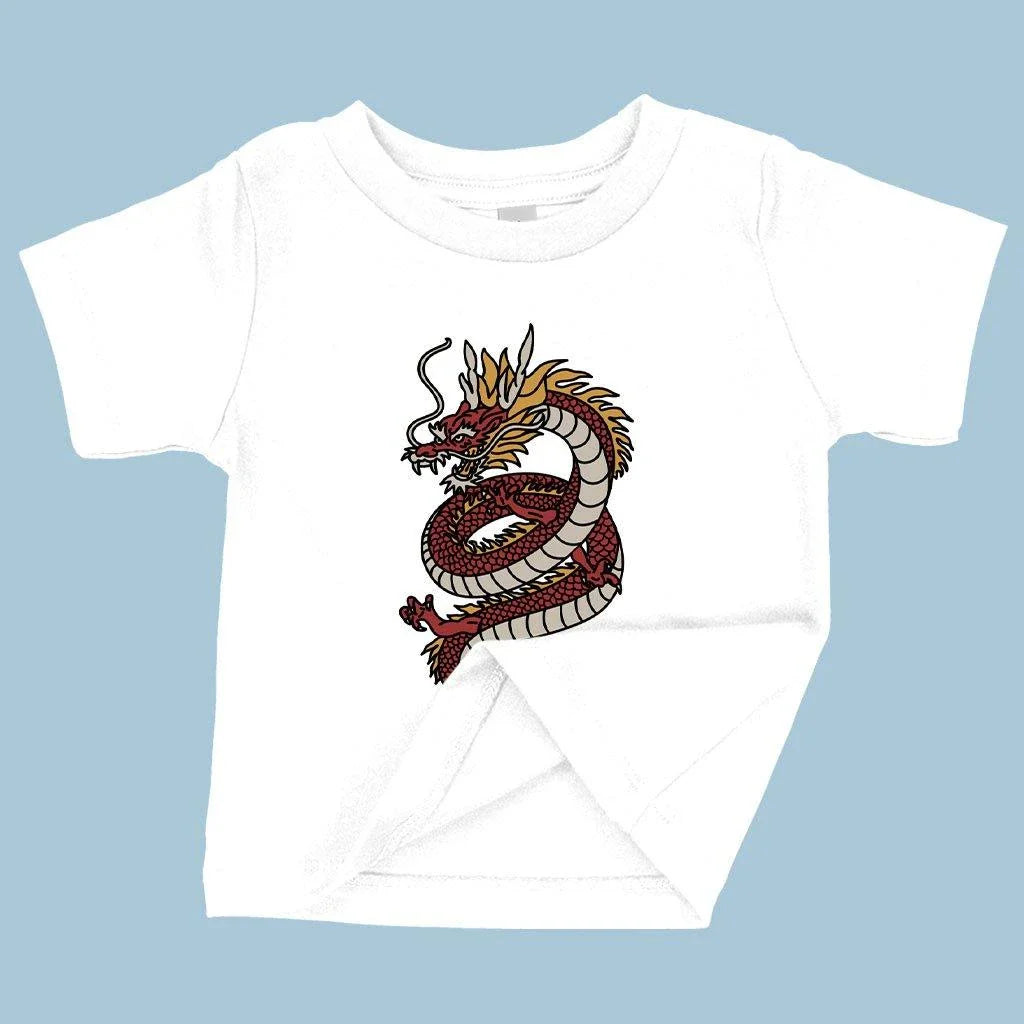 Soft, comfortable baby t-shirt with a playful dragon design, made from premium Airlume cotton