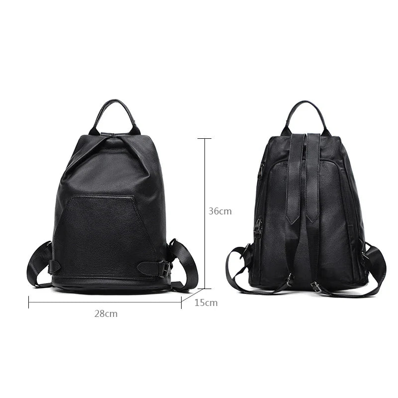 Premium anti-theft leather backpack with cowhide exterior and polyester lining for secure and stylish travel