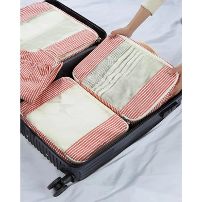 Eco-Friendly Foldable Travel Packing Cubes in Red, 6-Piece Set for Organised Packing