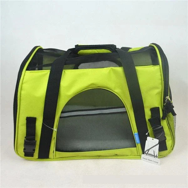 Portable pet carrier bag made of durable nylon with breathable mesh panels for your dog or cat's comfort during travel