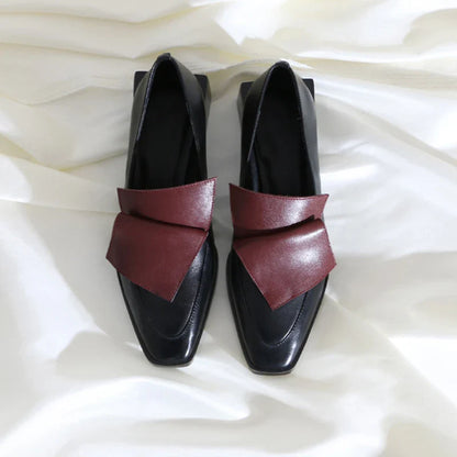 Stylish leather sateen shoes with a vibrant colour-matching design and low-heel comfort