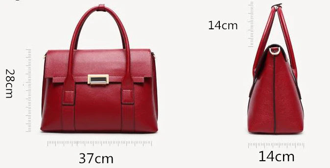 Premium first-layer cowhide leather shoulder bag with adjustable strap, spacious interior, and classic fashion design