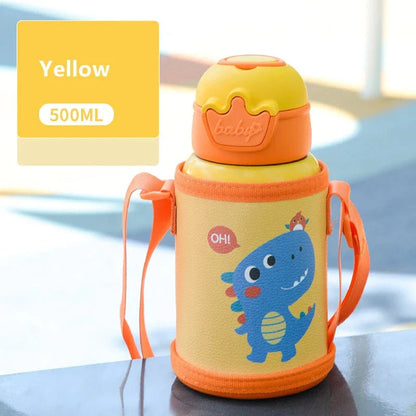 Cute purple unicorn-themed thermos bottle with a large 500ml capacity and stainless steel construction, designed to keep drinks warm or cold for extended periods.