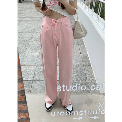 Premium cotton denim high-waist wide-leg trousers in a flattering, figure-hugging silhouette