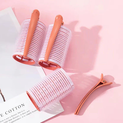3-piece set of heatless self-grip hair rollers for creating voluminous curls and lift without heat damage