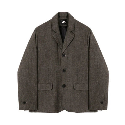 Stylish Korean-inspired relaxed fit premium small jacket in khaki colour with attention to detail