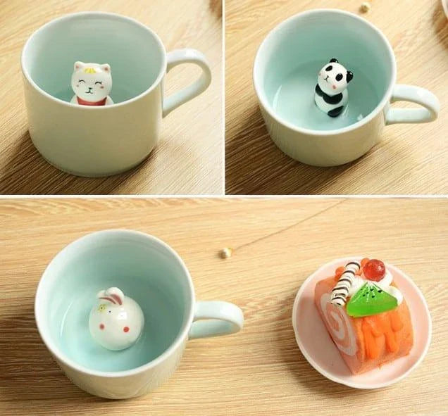 Charming 3D cat-shaped ceramic coffee mug with a whimsical design and generous 220ml capacity
