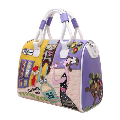 Stylish European and American-inspired women's tote bag with cartoon embroidery, suitable for use as a handbag, shoulder bag, or travel bag