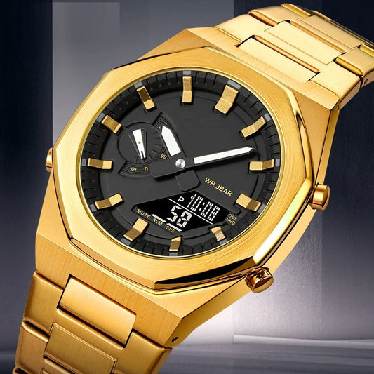 Premium multifunctional sports watch with sleek design, waterproof construction, and practical features like dual time, date, and alarm clock