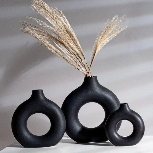 Circular Hollow Ceramic Vase in a minimalist, Nordic-inspired design for elegant home decor