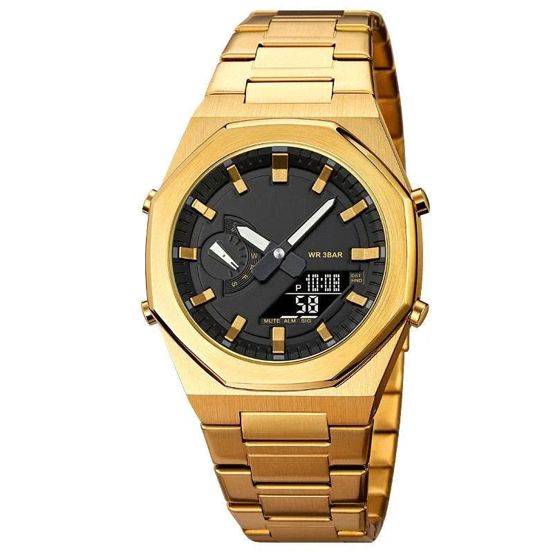 Premium multifunctional sports watch with sleek design, waterproof construction, and practical features like dual time, date, and alarm clock