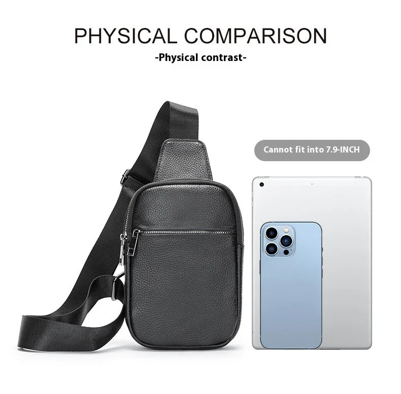 A premium genuine leather crossbody bag with an urban, minimalist design, perfect for everyday use and outdoor adventures.