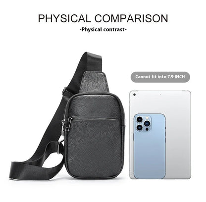 A premium genuine leather crossbody bag with an urban, minimalist design, perfect for everyday use and outdoor adventures.