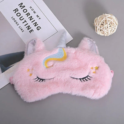 Soft and plush glitter unicorn sleep mask with elastic bandage for a comfortable fit