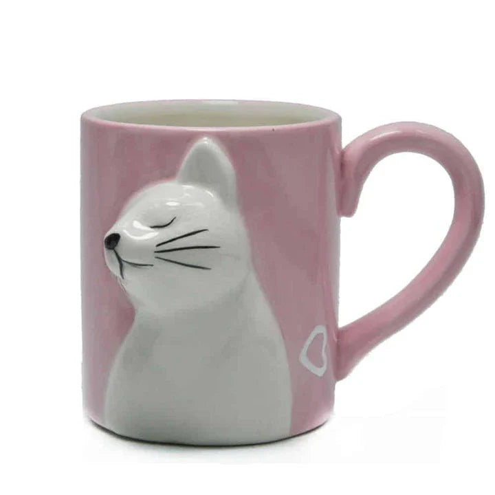 A pair of ceramic mugs featuring a charming design of two kissing cats, perfect for couples and cat lovers