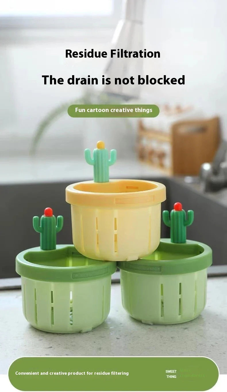 Elegant green cactus-inspired sink filter basket with effective debris trapping capabilities