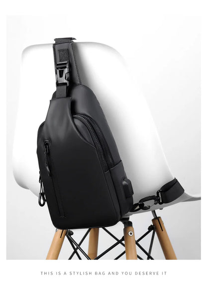 Versatile blue sling crossbody backpack for men with adjustable strap and spacious interior