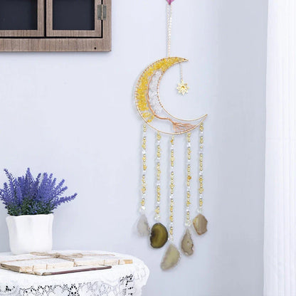 Mesmerising Moon Agate Crystal Pendant Dream Catcher with a stunning array of colourful agate crystals