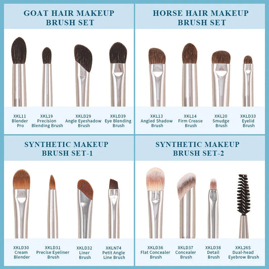 Exquisite 4-piece eyeshadow and concealer makeup brush set with natural goat hair and synthetic fibres for flawless makeup application