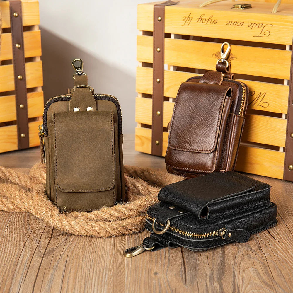 Premium leather chest bag for men with adjustable strap and organised interior compartments