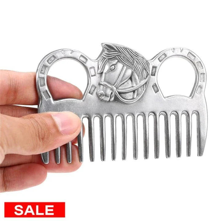 Premium aluminium horse grooming comb with rounded teeth and ergonomic handle for efficient and gentle coat care