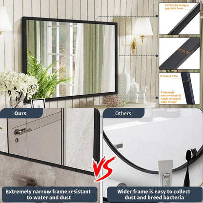 Stylish black metal framed wall mirror with sleek, contemporary design and high-definition glass for clear reflections.