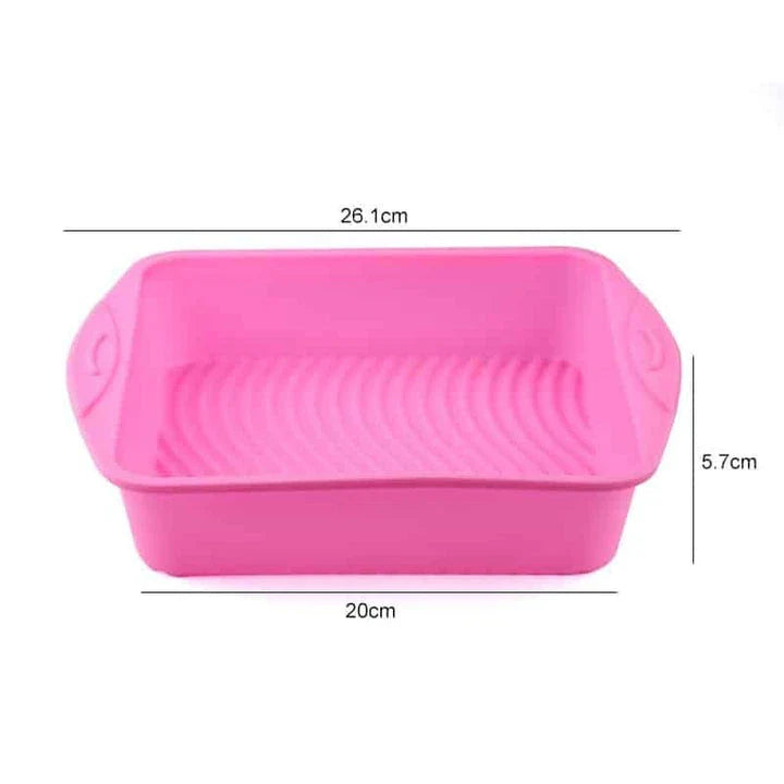 Premium square silicone cake baking mould in a vibrant pink colour