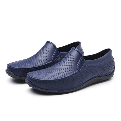 Premium waterproof men's short rain boots in various classic colours, including black, black and red, and dark blue