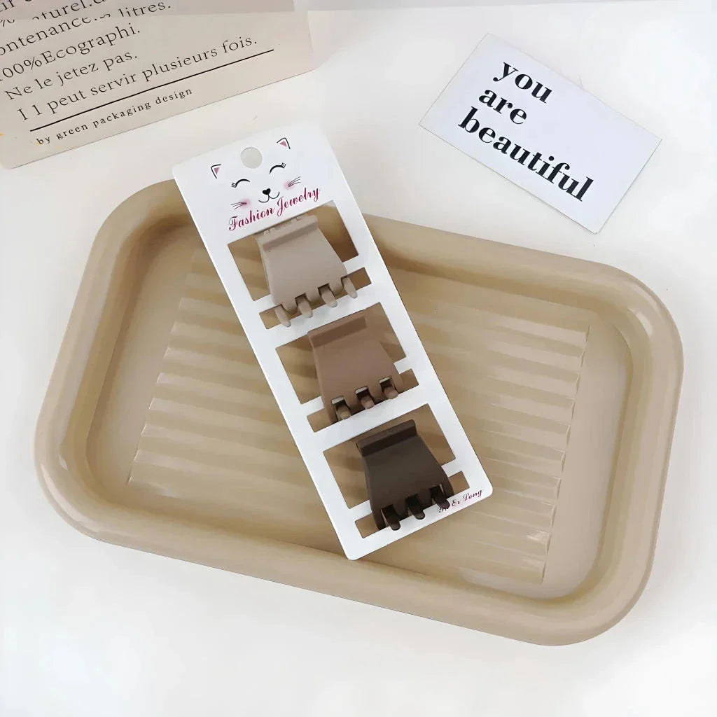 Coffee-coloured geometric hairpin set with frosted finish, various shapes for versatile styling