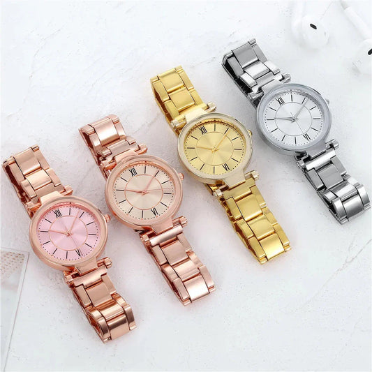 Exquisite rose gold stainless steel ladies' quartz watch with a classic, elegant design