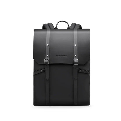 A stylish and functional large capacity backpack in black, featuring multiple pockets and a dedicated laptop compartment for school, travel, and work use.
