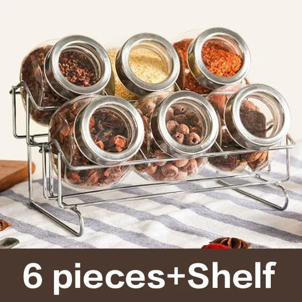Irregular-shaped glass spice jars in various sizes, made of premium materials for stylish and functional kitchen storage