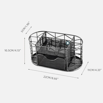 Premium metal mesh desktop organiser with multiple compartments and a sleek, modern design