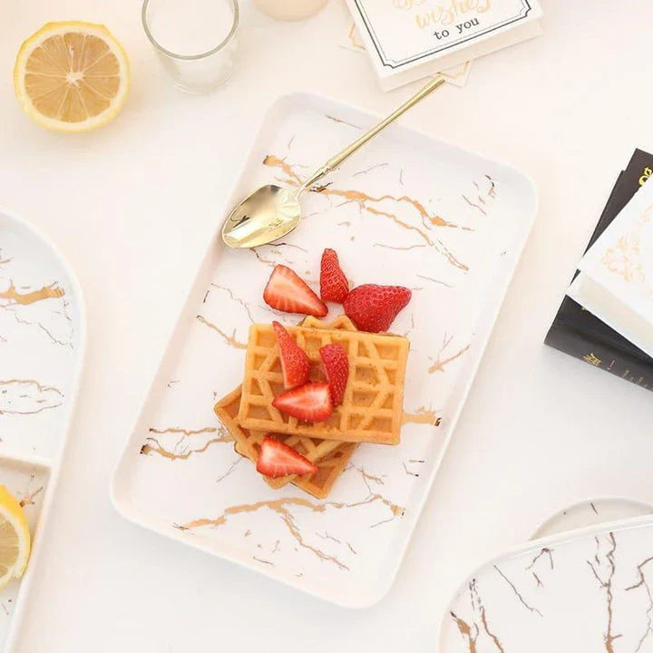 Elegant marble-inspired ceramic plate with a refined and sophisticated design, perfect for elevated dining experiences.