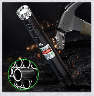 A high-powered green laser pointer pen with adjustable star cap and rechargeable design for presentations, stargazing, and versatile applications.