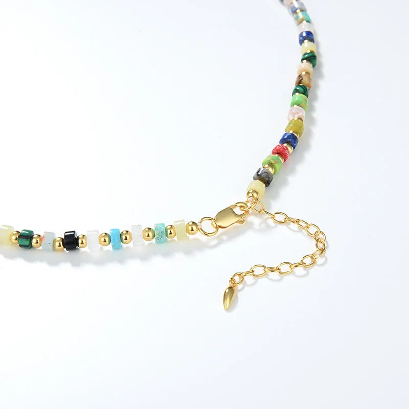 Exquisite British multi-gem turquoise necklace with sterling silver setting and round bead chain