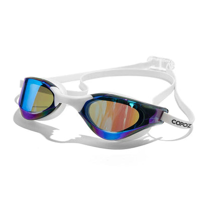 Premium British-made swimming goggles with anti-fog and UV protection technology, designed for clear visibility and comfort in pools, beaches, and water parks.