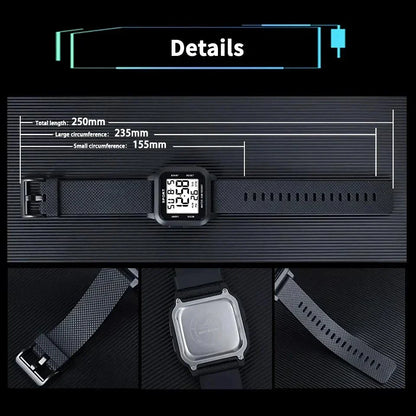 Rugged LED military sports watch with shock-resistant rubber case and tough TPU band, designed for adventurous men in the UK