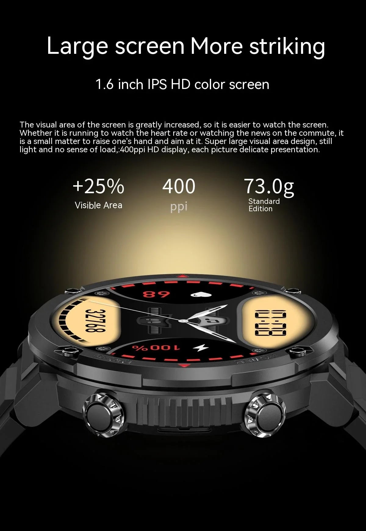 Premium HD smart watch with comprehensive health tracking features including heart rate, blood pressure, and step counting