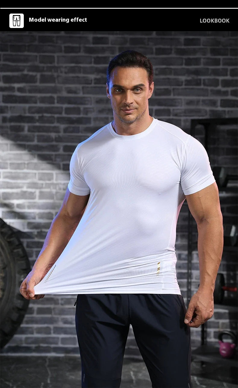 Men's summer sports t-shirt in black, white, grey, navy, and lake blue colours with quick-drying, breathable, and UV-protective features