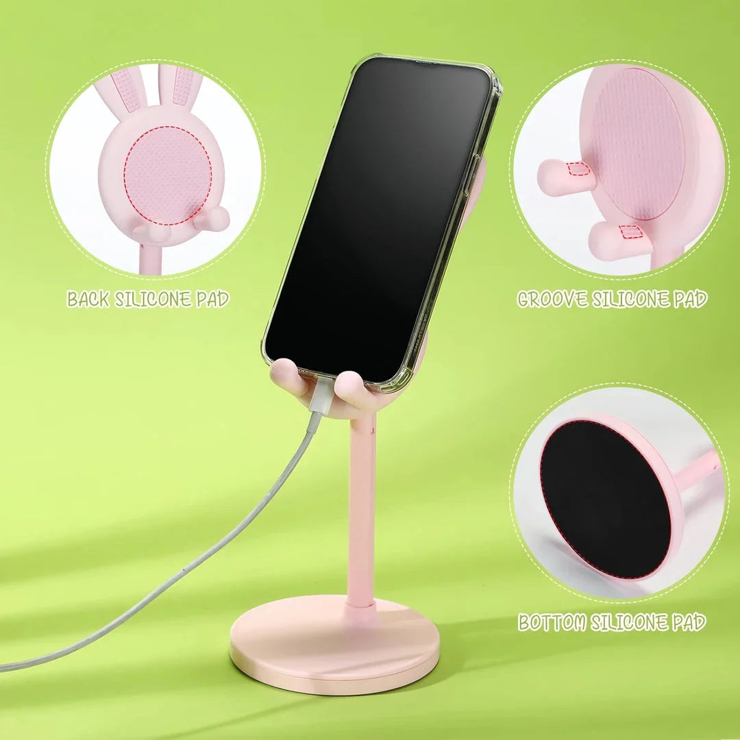 Delightful Bunny Desktop Mobile Phone Stand with Adjustable Telescopic Design for Secure Device Viewing