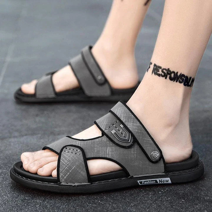 Premium British-made beach sandals with breathable PU upper, non-slip rubber sole, and adjustable buckle closure