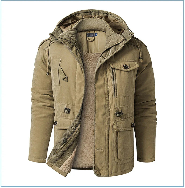 A premium fleece-lined and cotton-padded winter coat for plus-size men, available in a range of classic colours.