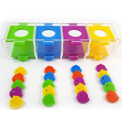 Colourful and engaging puzzle toy designed to stimulate a parrot's cognitive abilities and problem-solving skills